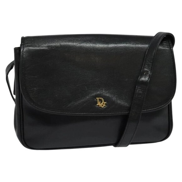 Christian Dior Shoulder Bag Leather Black Gold Auth 122982 - Picture 1 of 16